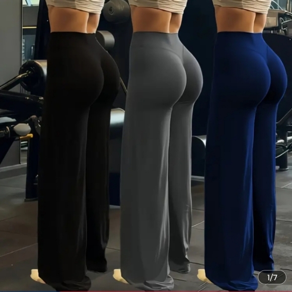 Pants - Stylish High-Waisted Flare Pants - Black, Gray, Blue.Size: S Runs Big